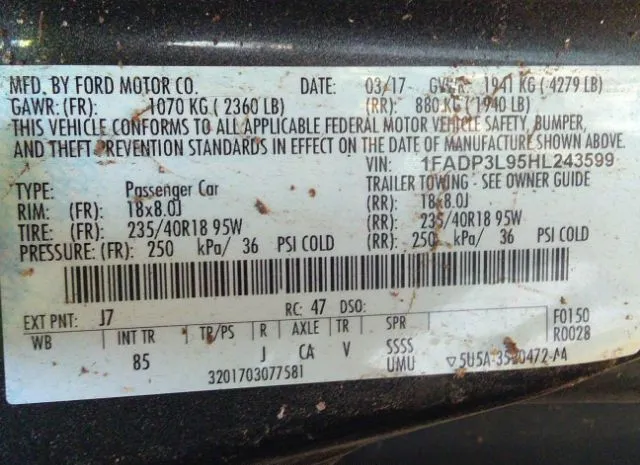 Photo 8 VIN: 1FADP3L95HL243599 - FORD FOCUS 