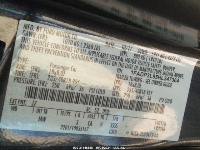 Photo 8 VIN: 1FADP3L95HL347364 - FORD FOCUS 