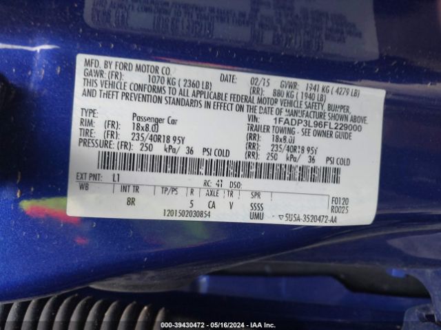 Photo 8 VIN: 1FADP3L96FL229000 - FORD FOCUS 