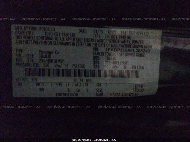 Photo 8 VIN: 1FADP3L98FL288243 - FORD FOCUS 