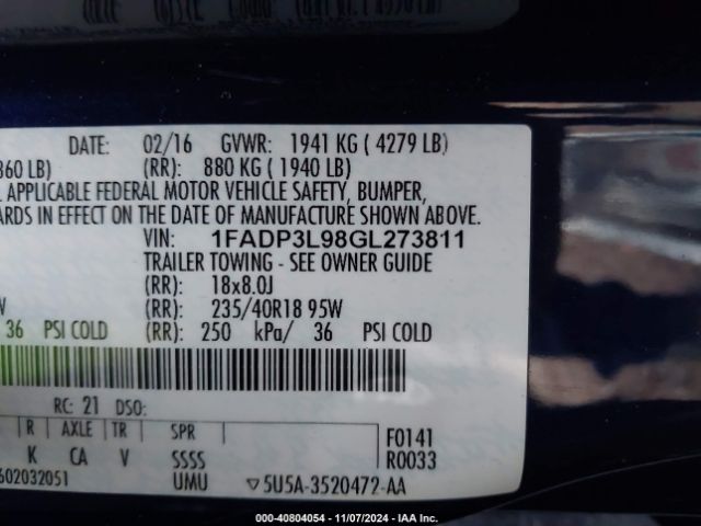 Photo 8 VIN: 1FADP3L98GL273811 - FORD FOCUS 