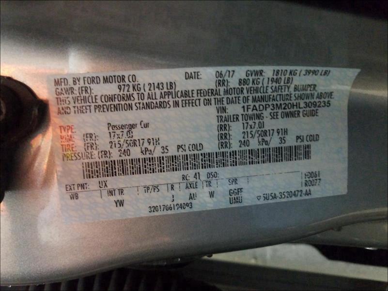 Photo 9 VIN: 1FADP3M20HL309235 - FORD FOCUS SEL 