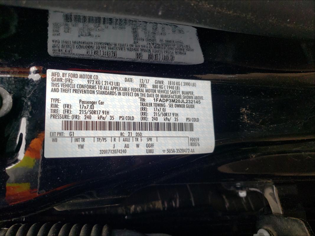 Photo 9 VIN: 1FADP3M20JL232145 - FORD FOCUS 