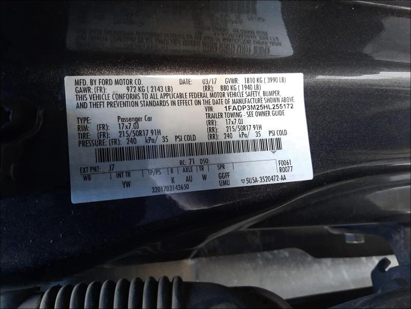 Photo 9 VIN: 1FADP3M25HL255172 - FORD FOCUS SEL 