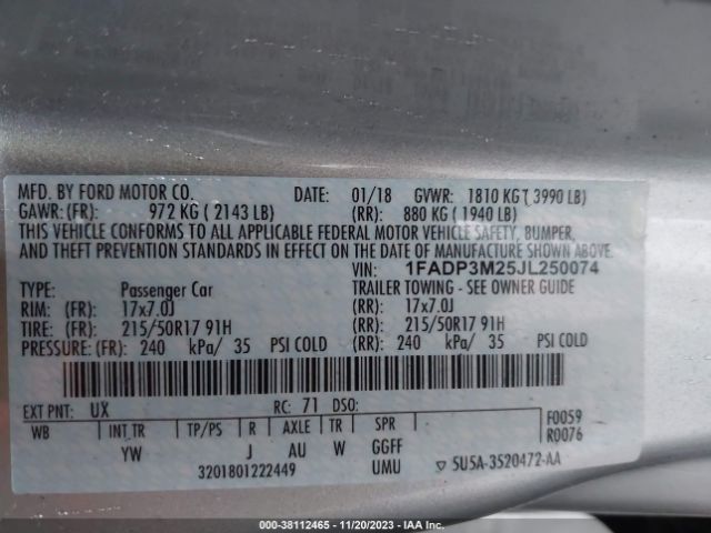 Photo 8 VIN: 1FADP3M25JL250074 - FORD FOCUS 