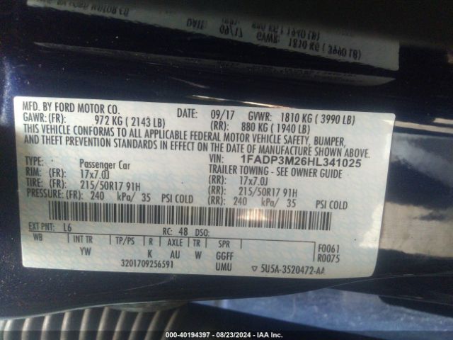 Photo 8 VIN: 1FADP3M26HL341025 - FORD FOCUS 