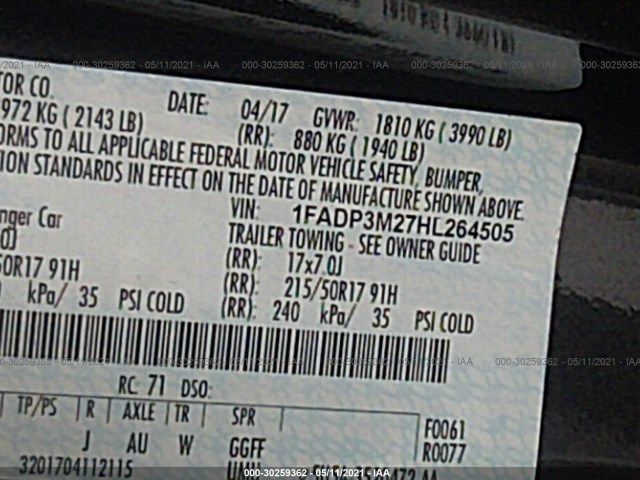 Photo 8 VIN: 1FADP3M27HL264505 - FORD FOCUS 