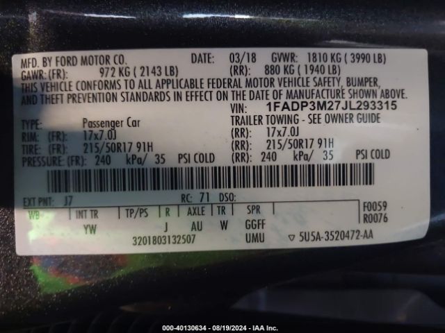 Photo 8 VIN: 1FADP3M27JL293315 - FORD FOCUS 