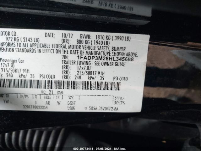 Photo 8 VIN: 1FADP3M28HL345688 - FORD FOCUS 