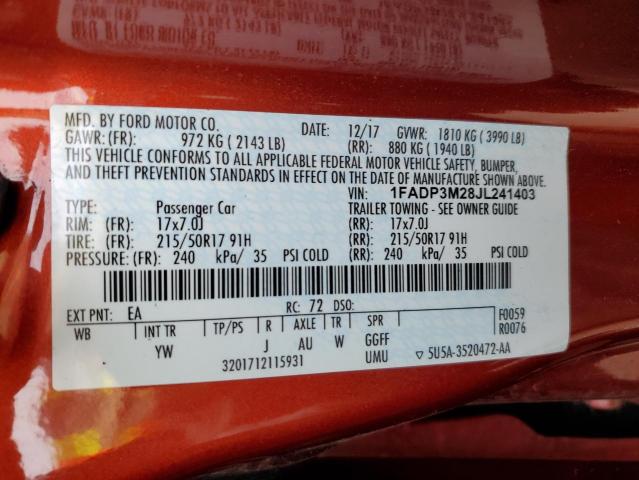 Photo 12 VIN: 1FADP3M28JL241403 - FORD FOCUS SEL 