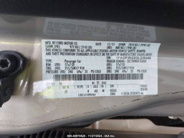 Photo 8 VIN: 1FADP3N22GL236446 - FORD FOCUS 