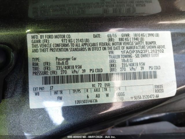 Photo 8 VIN: 1FADP3N23FL262102 - FORD FOCUS 