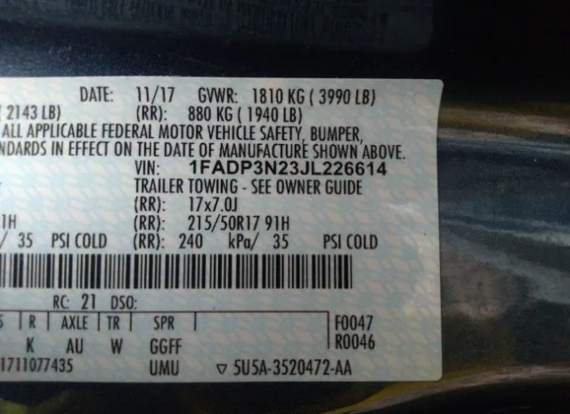 Photo 8 VIN: 1FADP3N23JL226614 - FORD FOCUS 