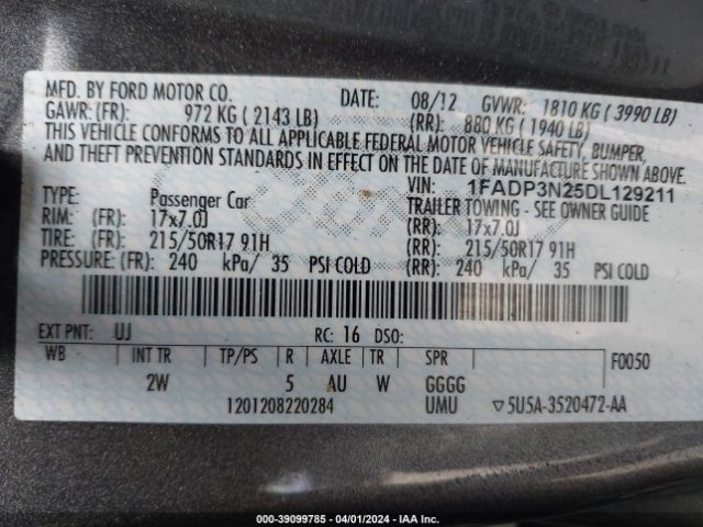 Photo 8 VIN: 1FADP3N25DL129211 - FORD FOCUS 