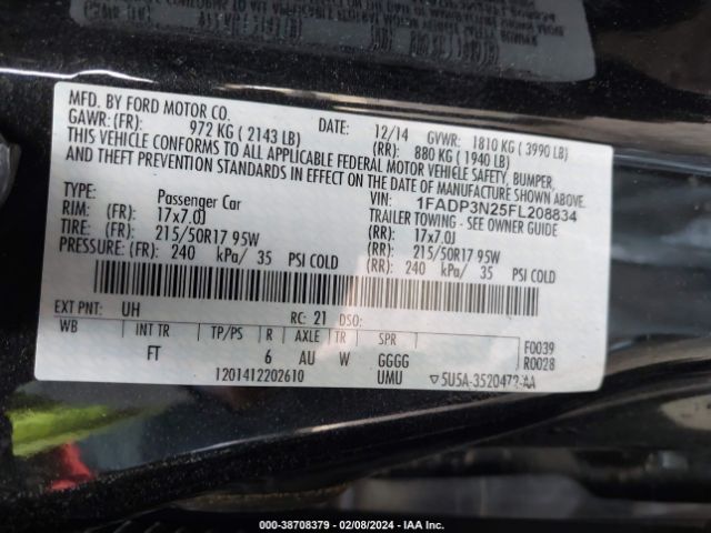 Photo 8 VIN: 1FADP3N25FL208834 - FORD FOCUS 