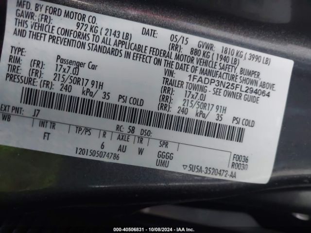 Photo 8 VIN: 1FADP3N25FL294064 - FORD FOCUS 