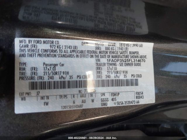 Photo 8 VIN: 1FADP3N25FL314670 - FORD FOCUS 