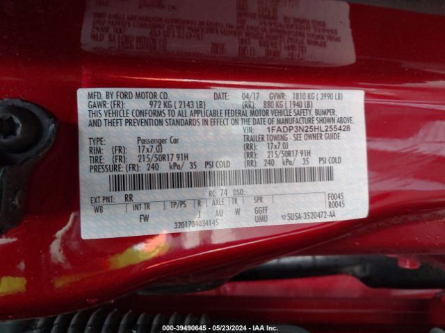 Photo 8 VIN: 1FADP3N25HL255428 - FORD FOCUS 