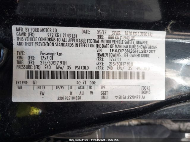 Photo 8 VIN: 1FADP3N26HL287207 - FORD FOCUS 