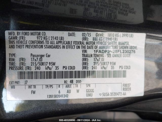 Photo 8 VIN: 1FADP3N28FL230276 - FORD FOCUS 