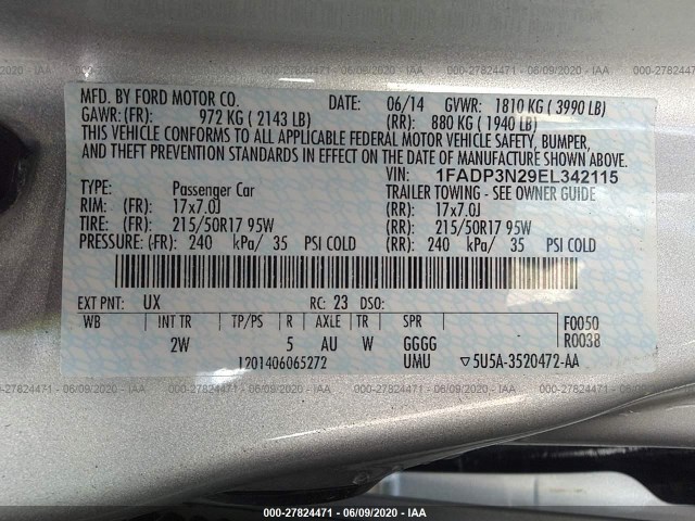 Photo 8 VIN: 1FADP3N29EL342115 - FORD FOCUS 