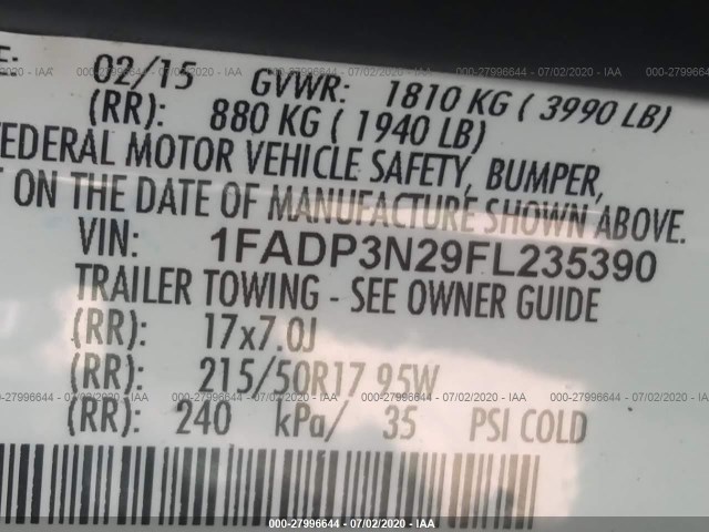 Photo 8 VIN: 1FADP3N29FL235390 - FORD FOCUS 