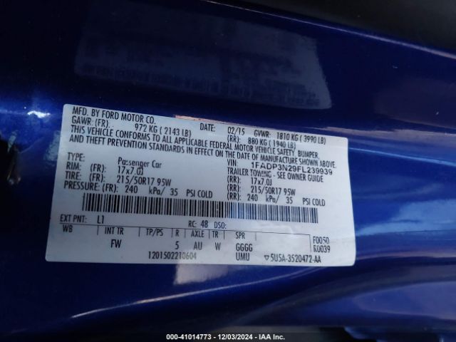 Photo 8 VIN: 1FADP3N29FL239939 - FORD FOCUS 