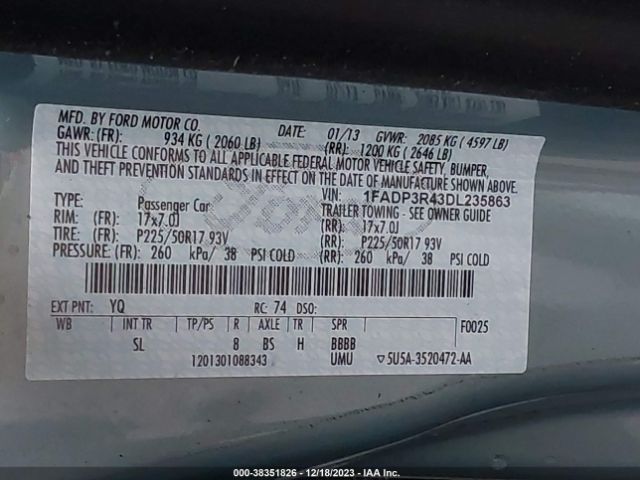 Photo 8 VIN: 1FADP3R43DL235863 - FORD FOCUS ELECTRIC 