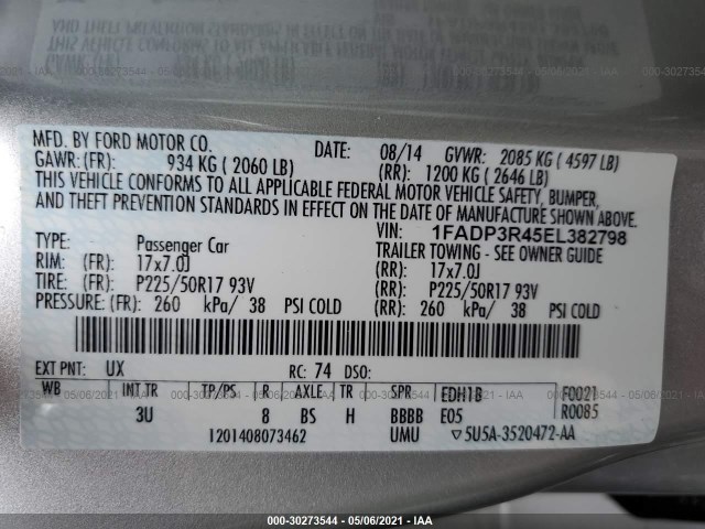 Photo 8 VIN: 1FADP3R45EL382798 - FORD FOCUS ELECTRIC 