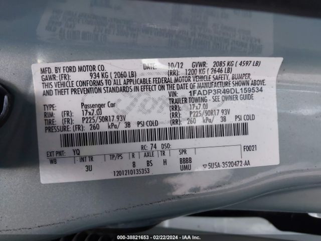 Photo 8 VIN: 1FADP3R49DL159534 - FORD FOCUS ELECTRIC 