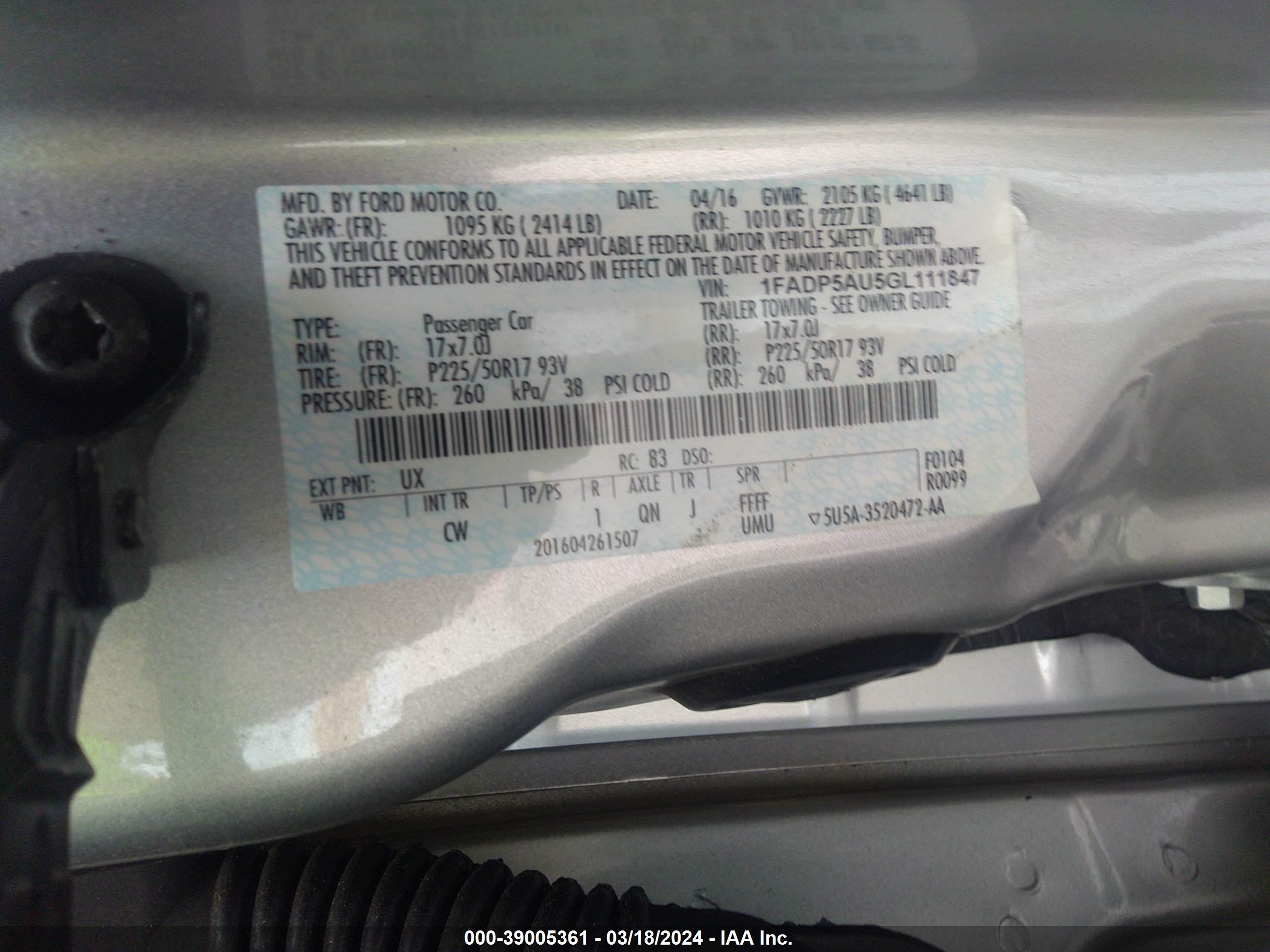 Photo 4 VIN: 1FADP5AU5GL111847 - FORD C-MAX 