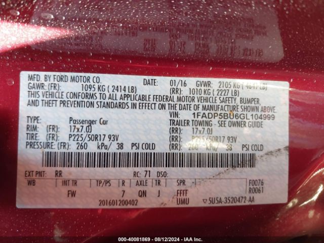 Photo 8 VIN: 1FADP5BU6GL104999 - FORD C-MAX 