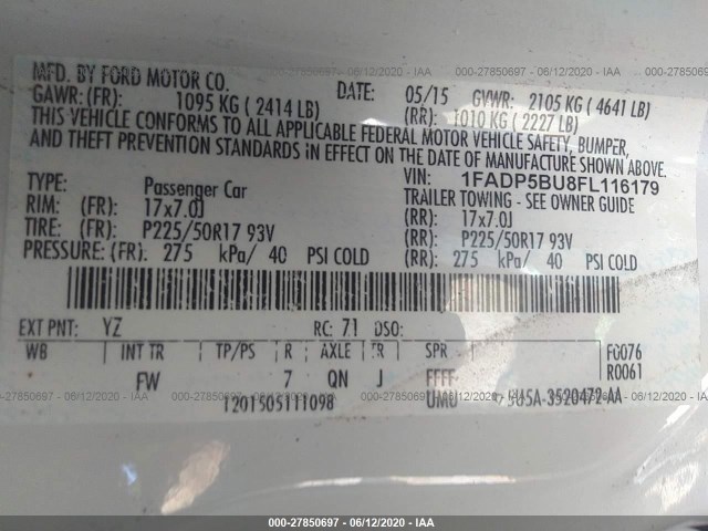 Photo 8 VIN: 1FADP5BU8FL116179 - FORD C-MAX 