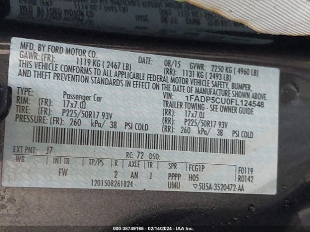 Photo 8 VIN: 1FADP5CU0FL124548 - FORD C-MAX ENERGI 