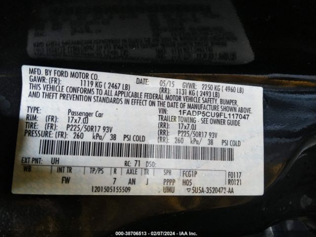 Photo 8 VIN: 1FADP5CU9FL117047 - FORD C-MAX ENERGI 