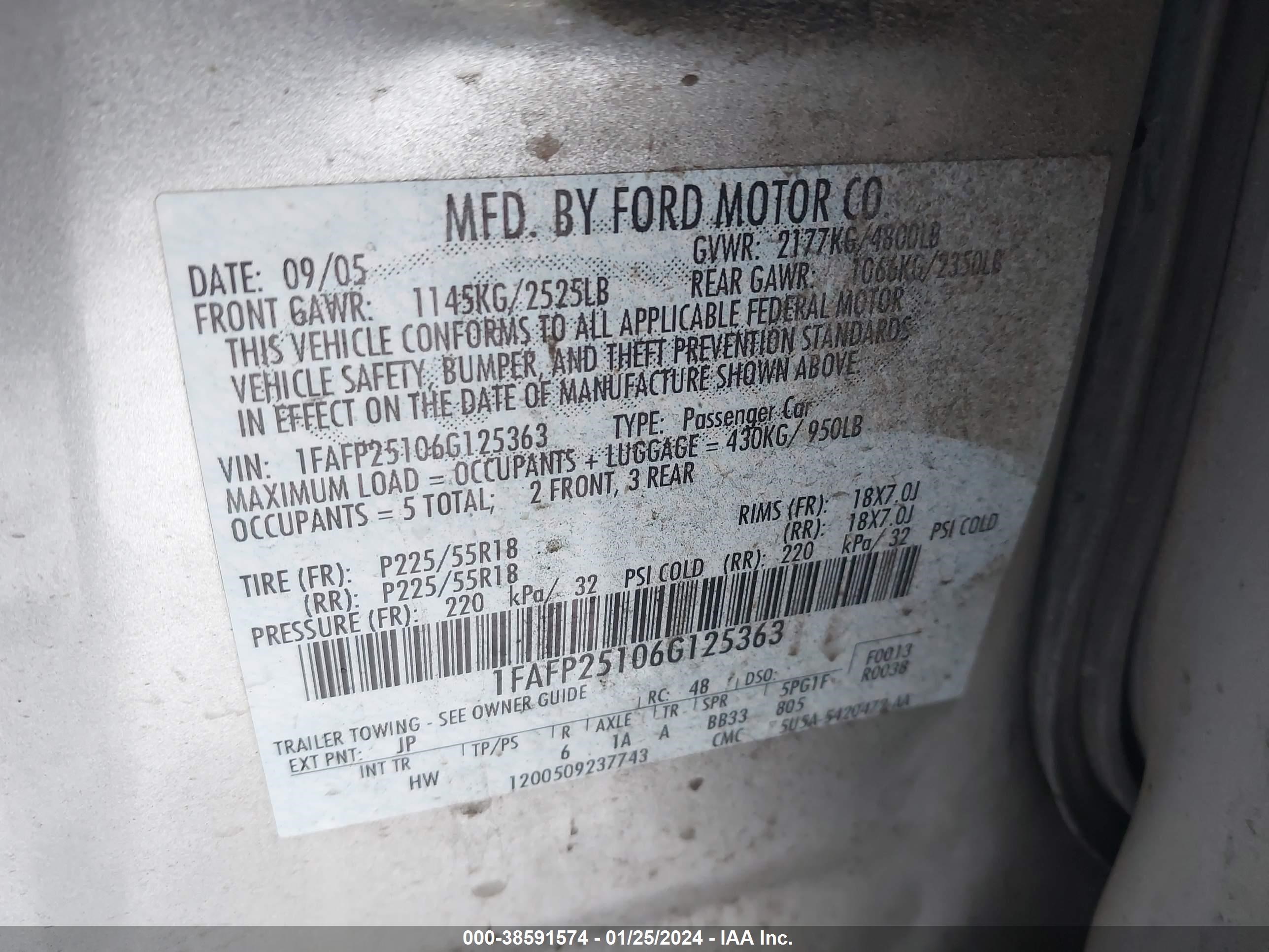 Photo 8 VIN: 1FAFP25106G125363 - FORD FIVE HUNDRED 