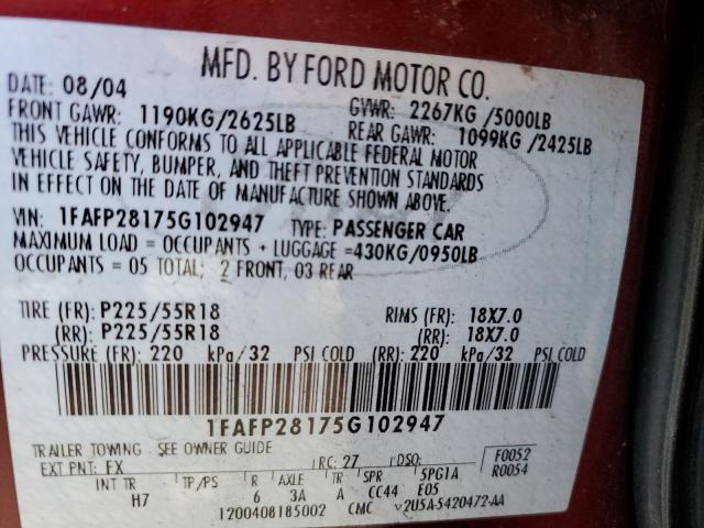 Photo 11 VIN: 1FAFP28175G102947 - FORD 500 