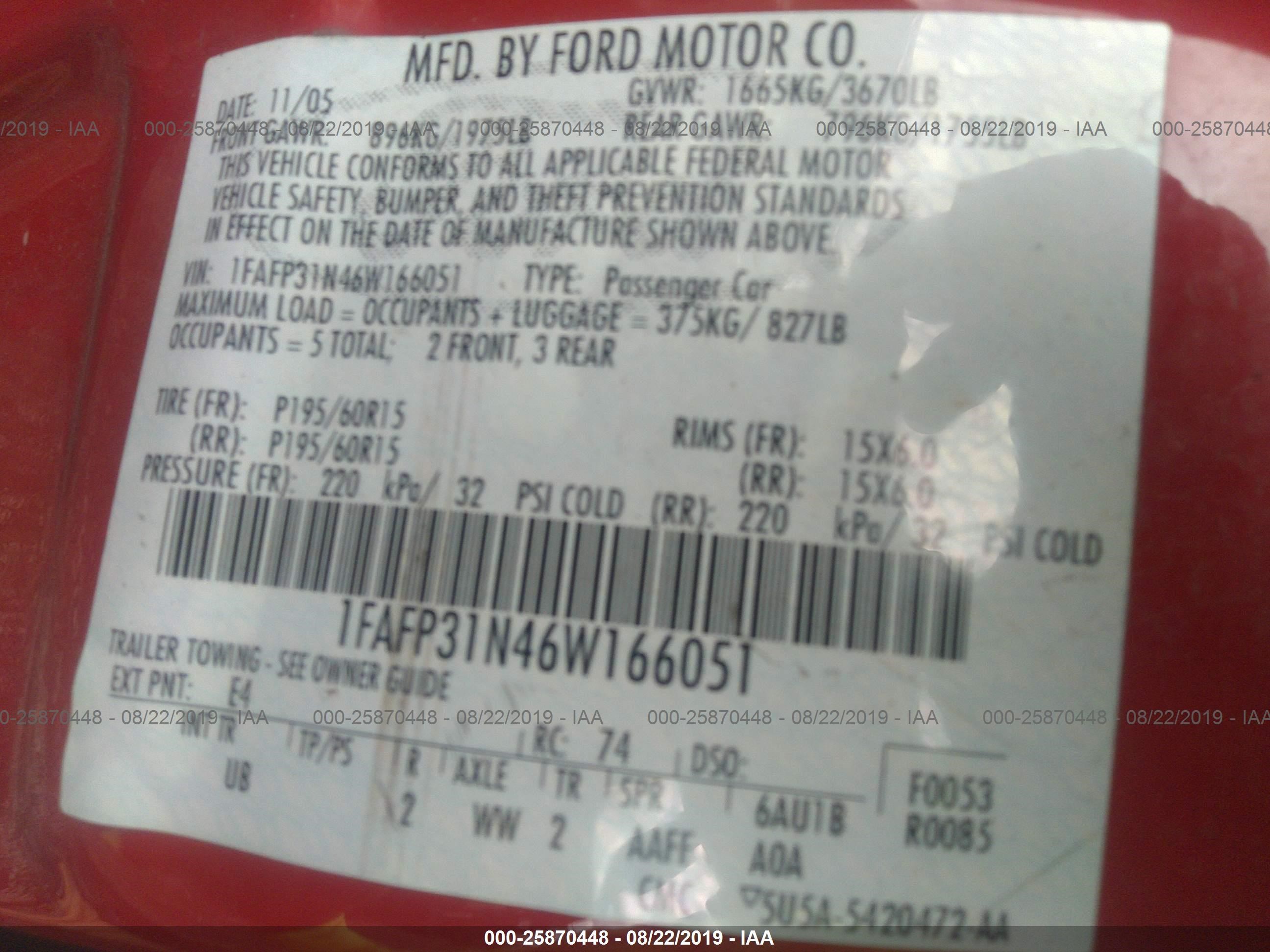 Photo 8 VIN: 1FAFP31N46W166051 - FORD FOCUS 