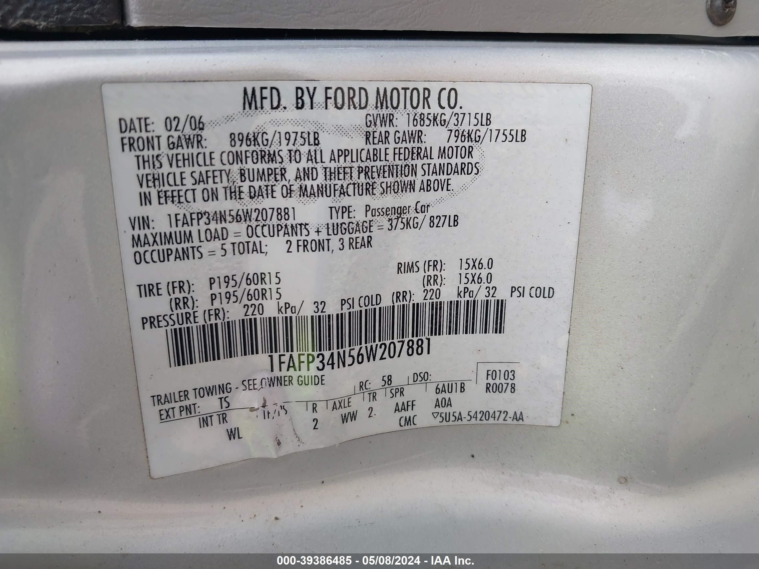 Photo 8 VIN: 1FAFP34N56W207881 - FORD FOCUS 