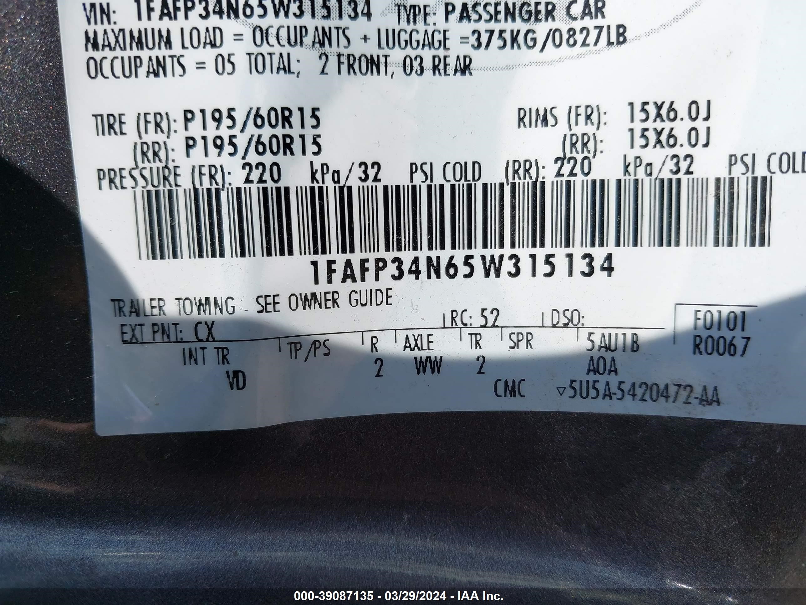 Photo 8 VIN: 1FAFP34N65W315134 - FORD FOCUS 