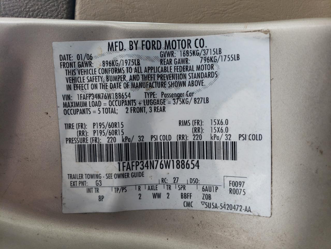 Photo 11 VIN: 1FAFP34N76W188654 - FORD FOCUS 