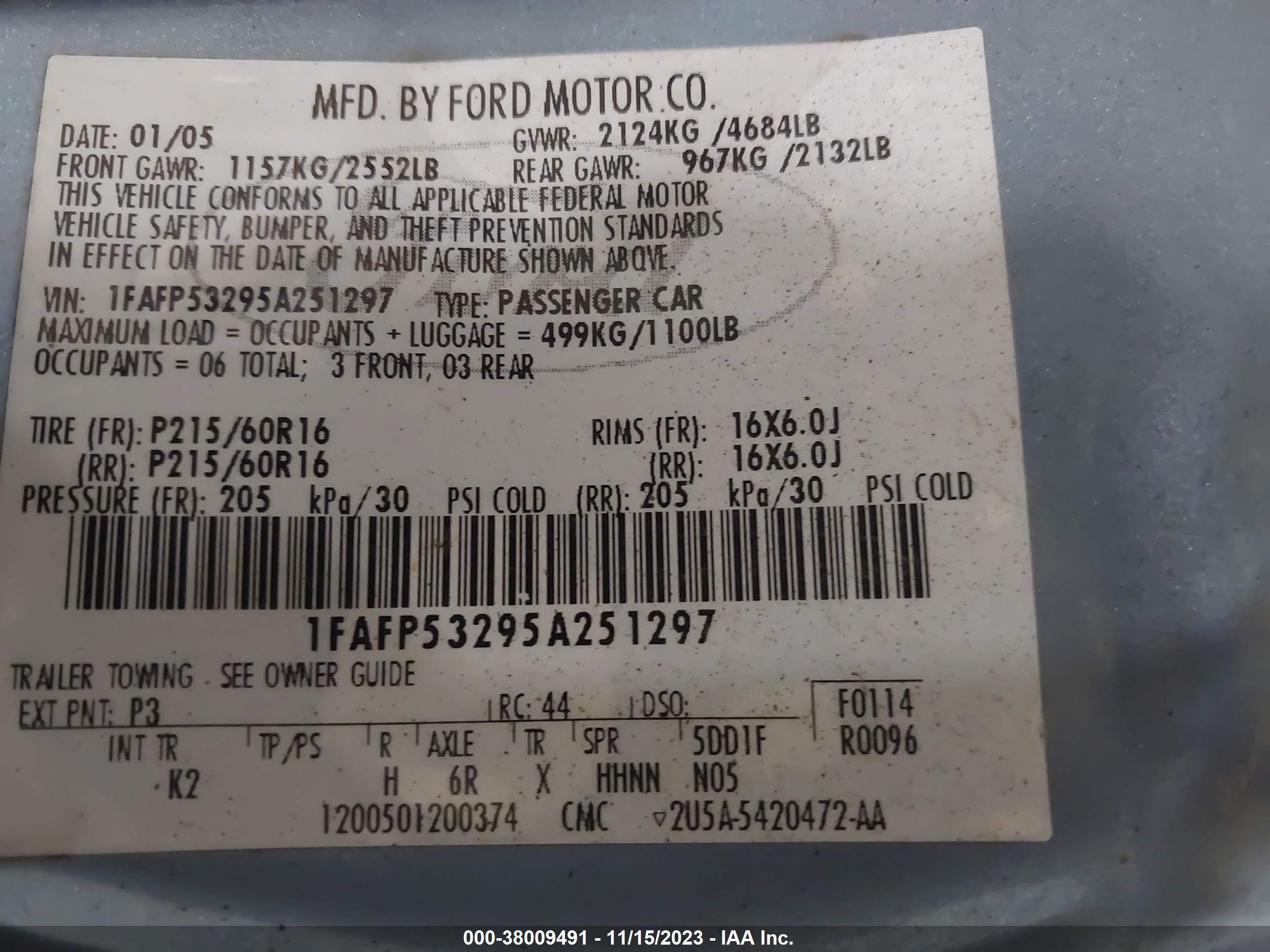 Photo 8 VIN: 1FAFP53295A251297 - FORD TAURUS 