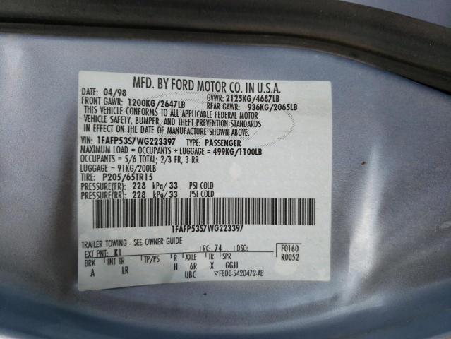 Photo 12 VIN: 1FAFP53S7WG223397 - FORD TAURUS SE 