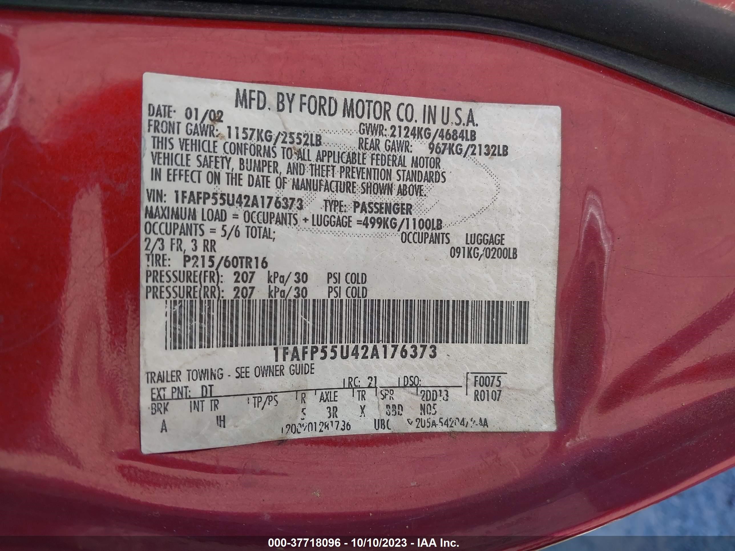 Photo 8 VIN: 1FAFP55U42A176373 - FORD TAURUS 