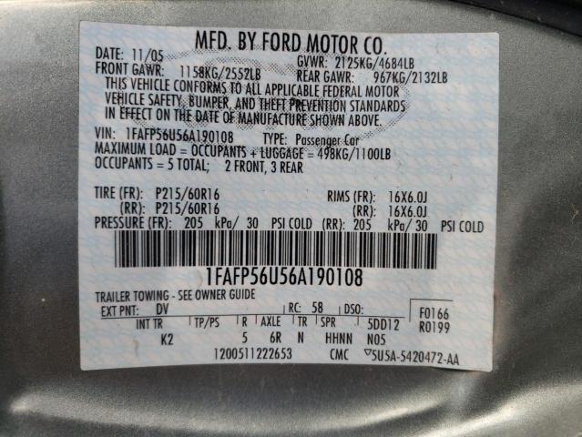 Photo 11 VIN: 1FAFP56U56A190108 - FORD TAURUS 