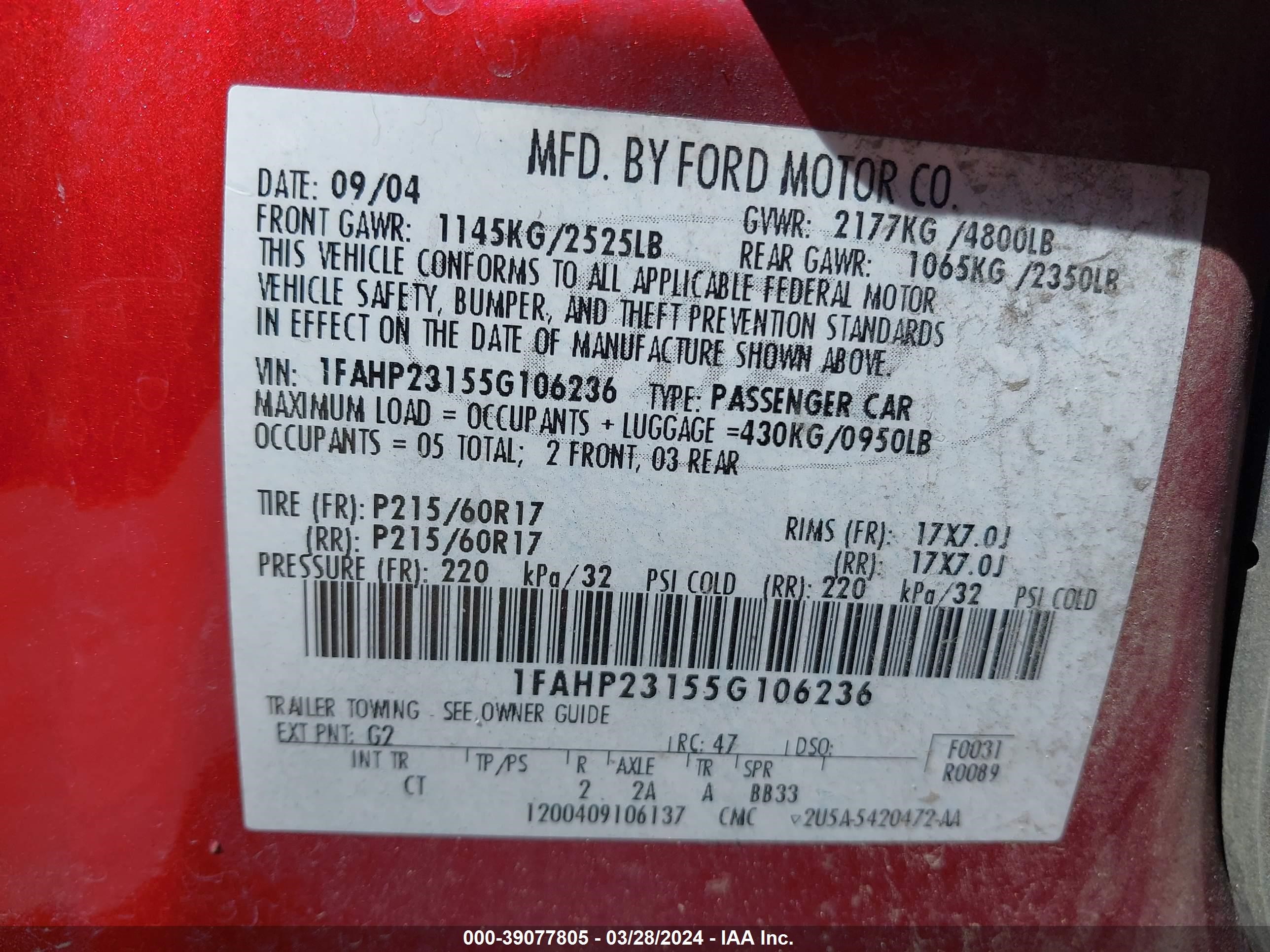 Photo 8 VIN: 1FAHP23155G106236 - FORD FIVE HUNDRED 