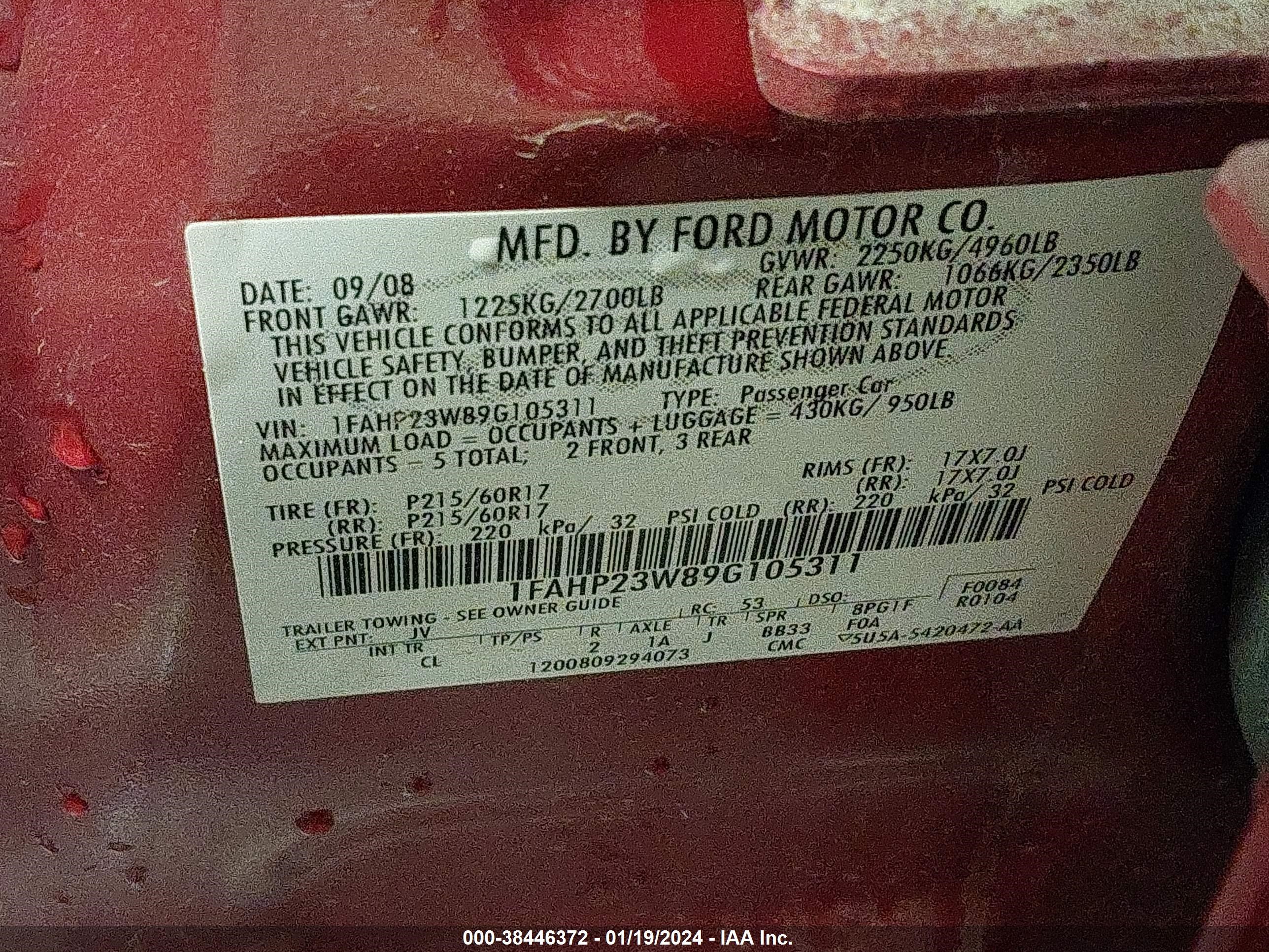 Photo 8 VIN: 1FAHP23W89G105311 - FORD TAURUS 