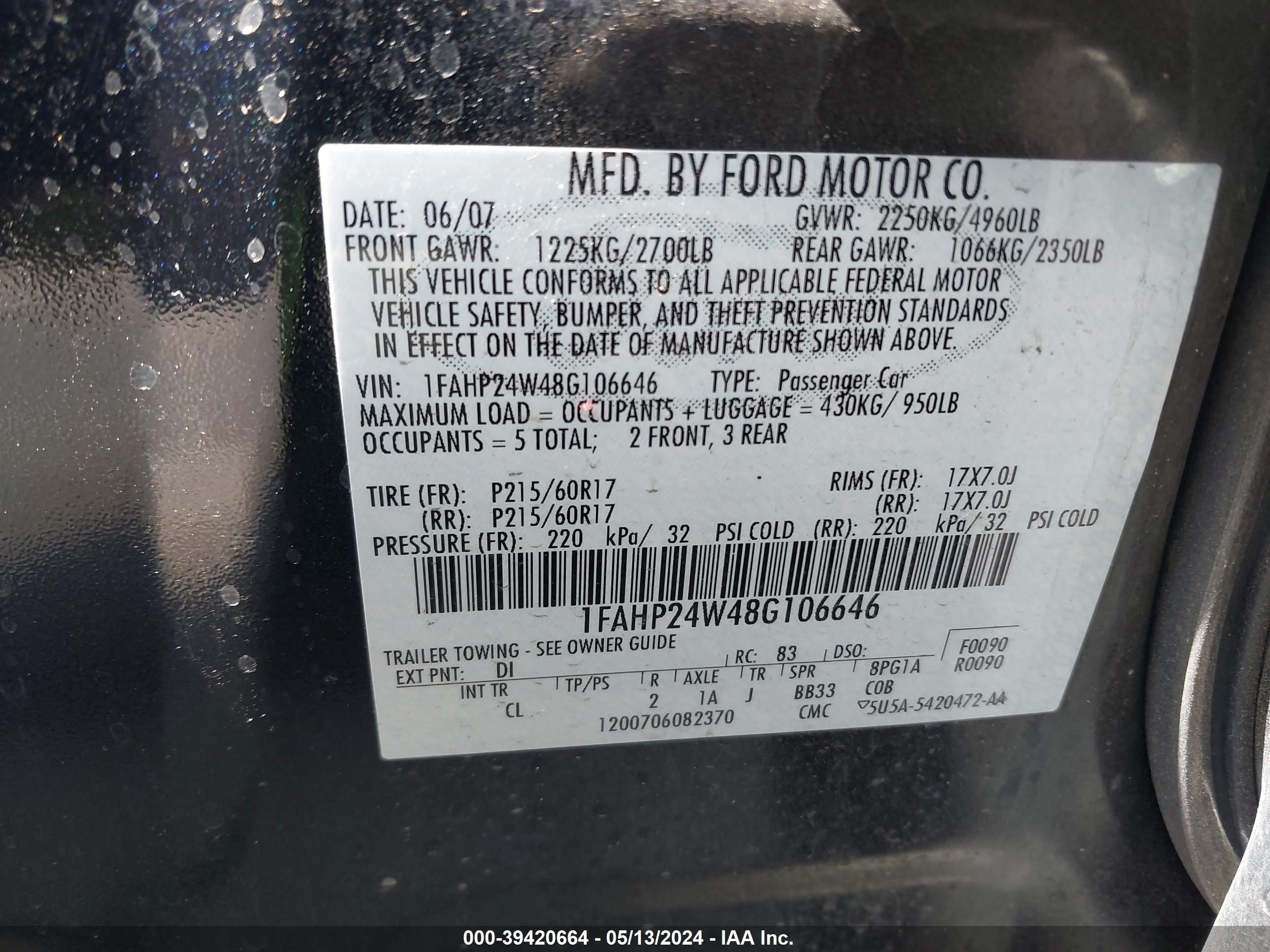 Photo 8 VIN: 1FAHP24W48G106646 - FORD TAURUS 