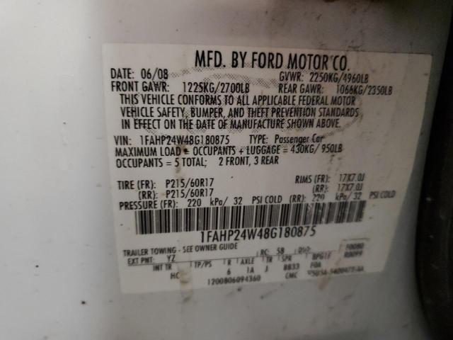 Photo 12 VIN: 1FAHP24W48G180875 - FORD TAURUS SEL 