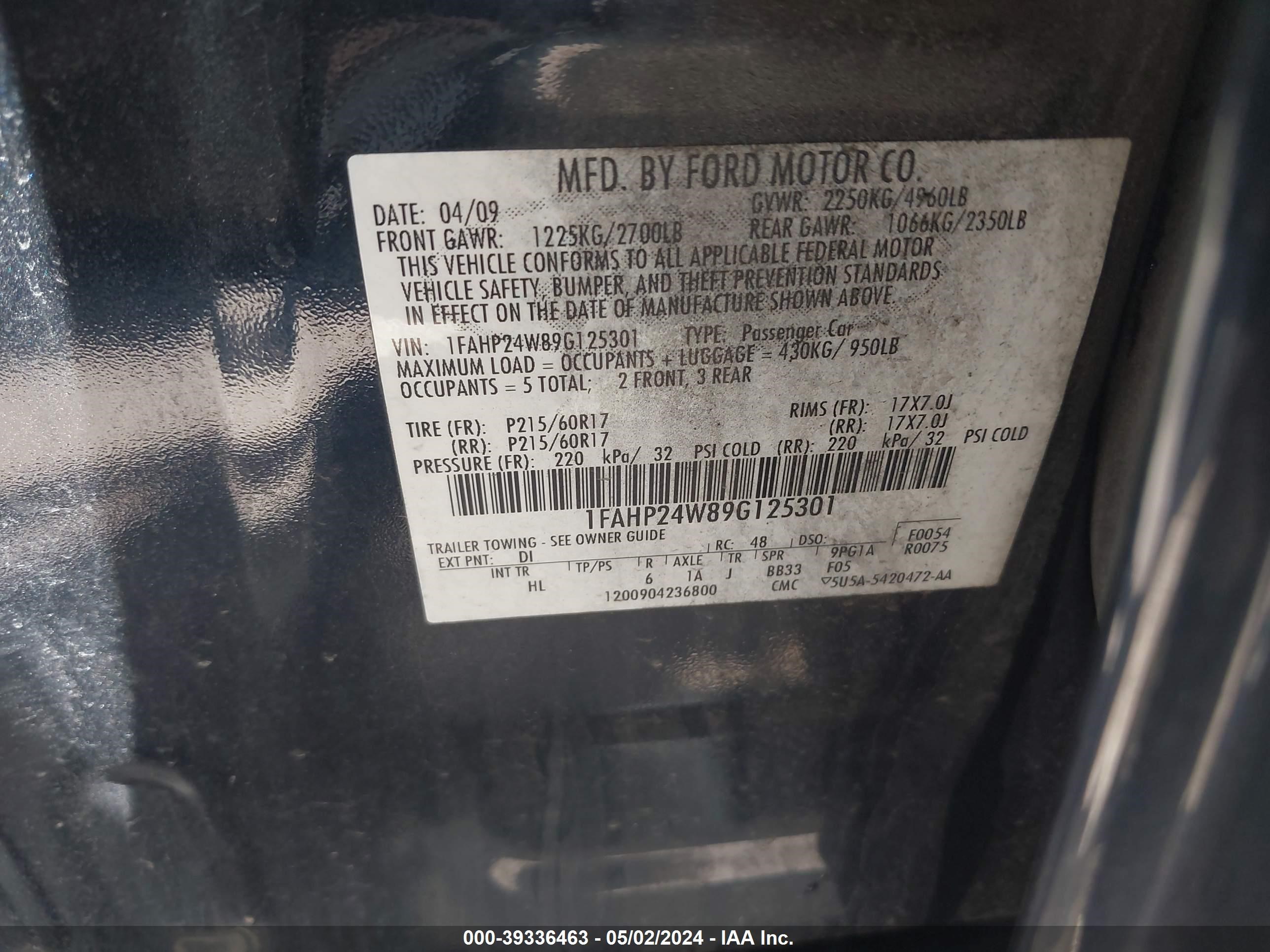 Photo 8 VIN: 1FAHP24W89G125301 - FORD TAURUS 